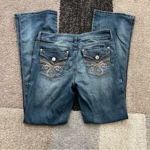 Seven7 Women's Boot Cut Blue Jeans with Embroidery
